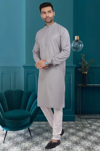 Men's grey plain kurta pajama
