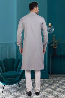 Men's grey plain kurta pajama 4