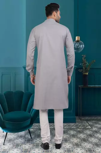 Men's grey plain kurta pajama