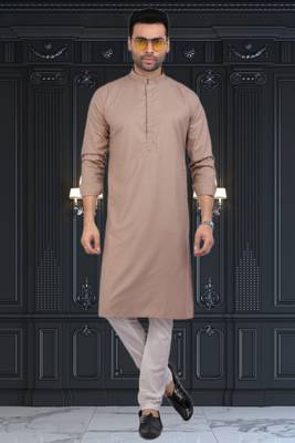 Men's brown plain kurta pajama 1