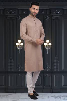 Men's brown plain kurta pajama 2