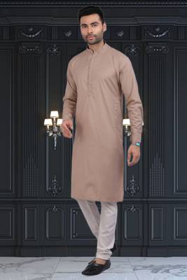 Men's brown plain kurta pajama 3