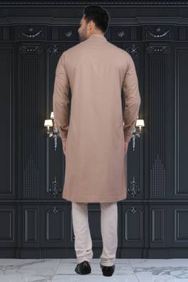 Men's brown plain kurta pajama 4