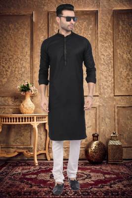 Men's black plain kurta pajama 1