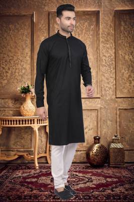 Men's black plain kurta pajama 2
