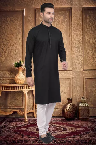 Men's black plain kurta pajama