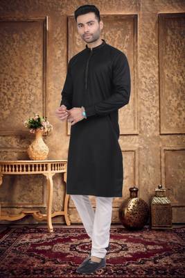 Men's black plain kurta pajama 3