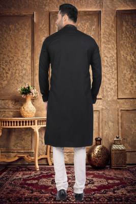Men's black plain kurta pajama 4