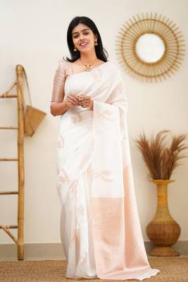 White Colour Embellished Saree With Blouse 1