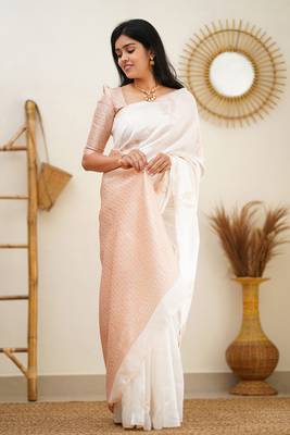 White Colour Embellished Saree With Blouse 2
