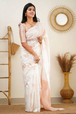 White Colour Embellished Saree With Blouse 3