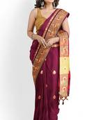 Maroon colour paithani design silk saree with blouse piece