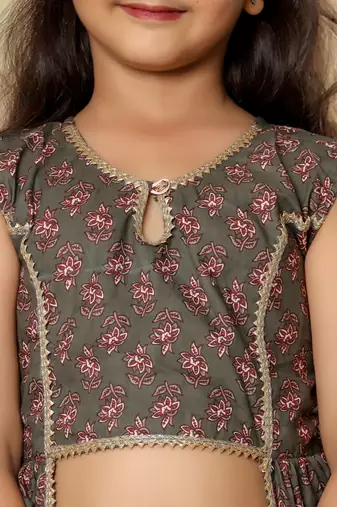 Grey embllished floral printed cotton sharara set girls