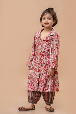 Cutiediva Girls wedding floral print kurta and afghani set in modal 1