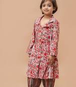 Cutiediva Girls wedding floral print kurta and afghani set in modal