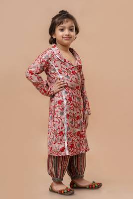 Cutiediva Girls wedding floral print kurta and afghani set in modal 3