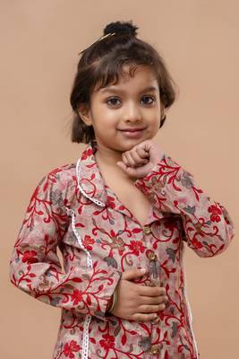 Cutiediva Girls wedding floral print kurta and afghani set in modal 4