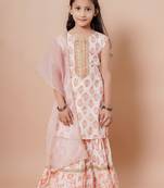 Girls multicolour floral print kurta & sharara set in cotton