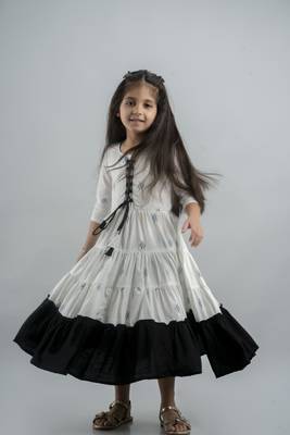 Girls multicolor aztec print anarkali frock in cotton 1