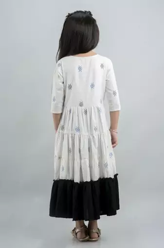 Girls multicolor aztec print anarkali frock in cotton