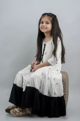 Girls multicolor aztec print anarkali frock in cotton