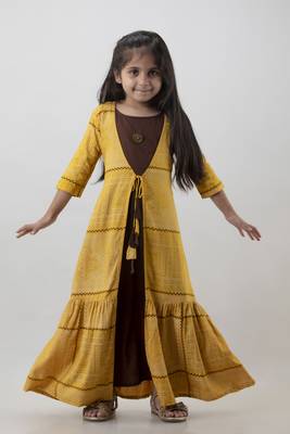 Girls multicolor embllished frontslit anarkali gown in rayon 1