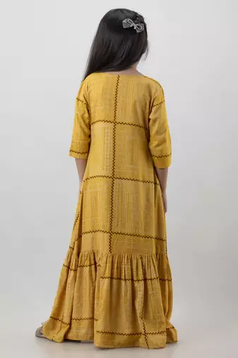 Girls multicolor embllished frontslit anarkali gown in rayon