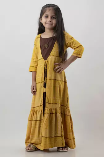 Girls multicolor embllished frontslit anarkali gown in rayon