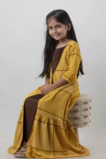 Girls multicolor embllished frontslit anarkali gown in rayon