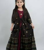 Girls black embllished frontslit anarkali gown in rayon