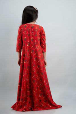 Girls red ethnic motifs printed anarkali gown in rayon 2