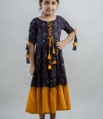 Girls blue ethnic motifs printed anarkali gown in rayon
