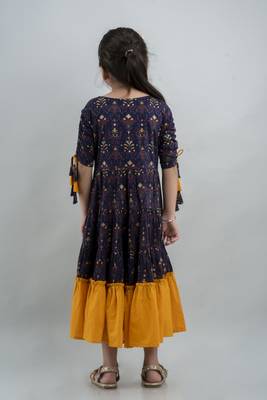 Girls blue ethnic motifs printed anarkali gown in rayon 2