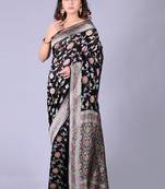 Black banarasi pure khaddi chiffon silk georgette handloom saree