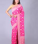 Pink banarasi pure khaddi chiffon silk georgette handloom saree