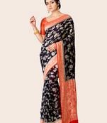 Red & black banarasi pure khaddi chiffon silk georgette handloom saree