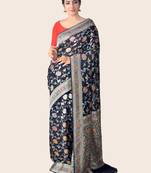 Black banarasi pure khaddi chiffon silk georgette handloom saree