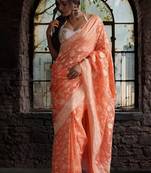 Peach banarasi pure khaddi chiffon silk georgette handloom saree