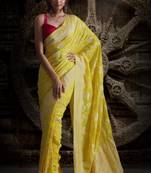 Lemon banarasi pure khaddi chiffon silk georgette handloom saree