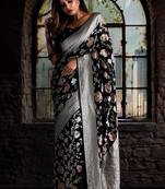 Black banarasi pure khaddi chiffon silk georgette handloom saree