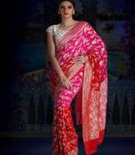 Red rani banarasi pure khaddi chiffon silk georgette handloom saree