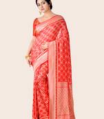 Red banarasi pure khaddi chiffon silk georgette handloom saree
