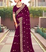 Purple Resham Stone Embroidery Georgette Saree