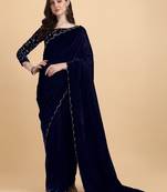 Avsar Trendz Embroidered Bollywood Royal Blue Velvet Saree