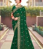 Green Resham Stone Embroidery Georgette Saree