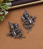 Silver color lord radha krishna oxidised earrings