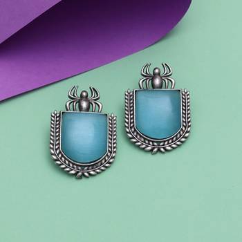 Sky blue color monalisa stone oxidised earrings 1