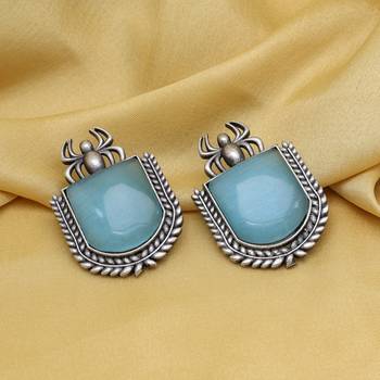 Sky blue color monalisa stone oxidised earrings 2