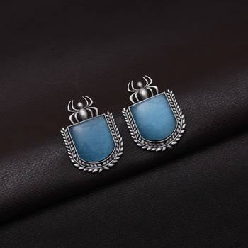 Sky blue color monalisa stone oxidised earrings 3