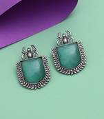 Light green color monalisa stone oxidised earrings